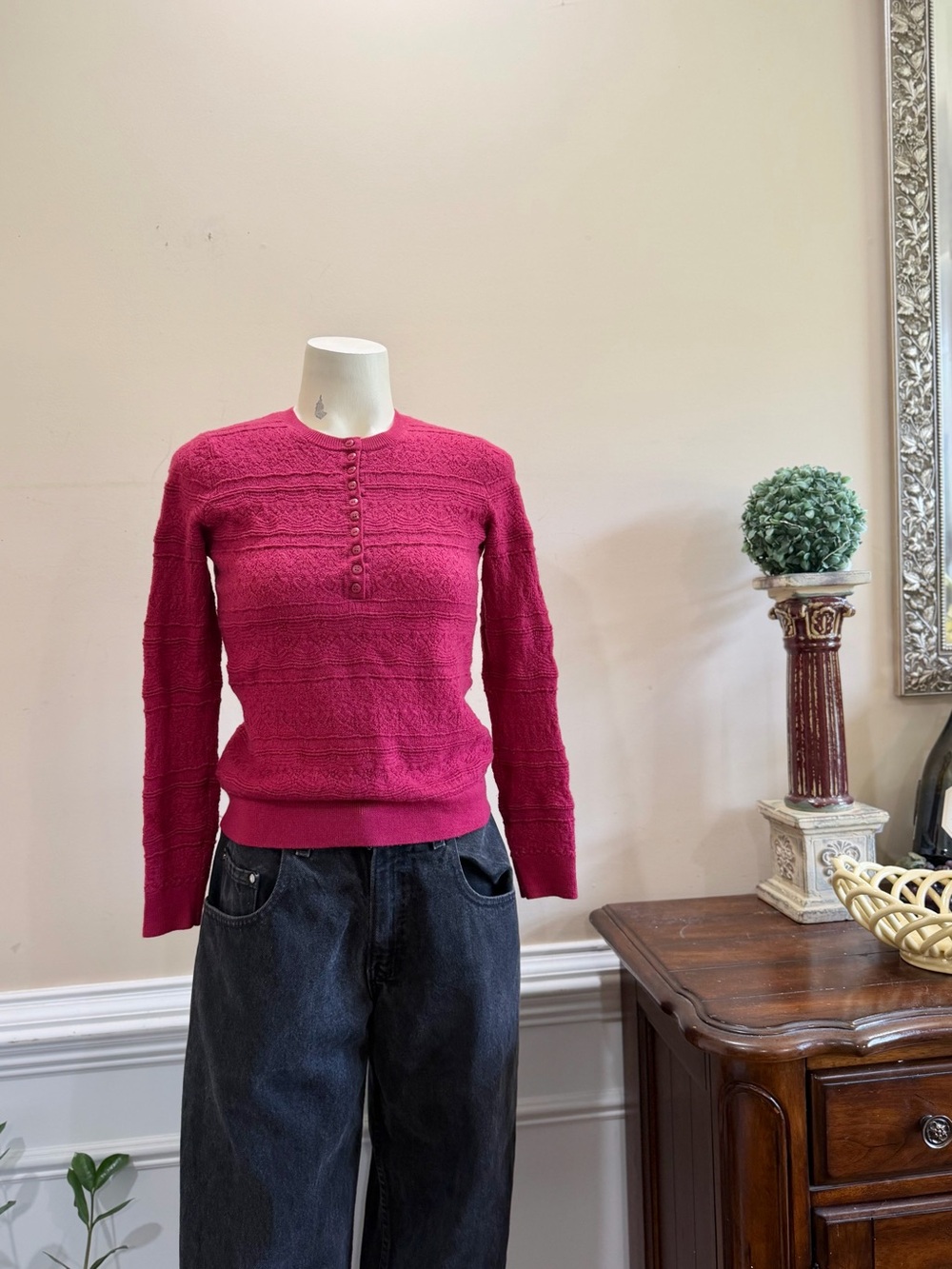 Sezane Knit Button Pullover Wool Sweater